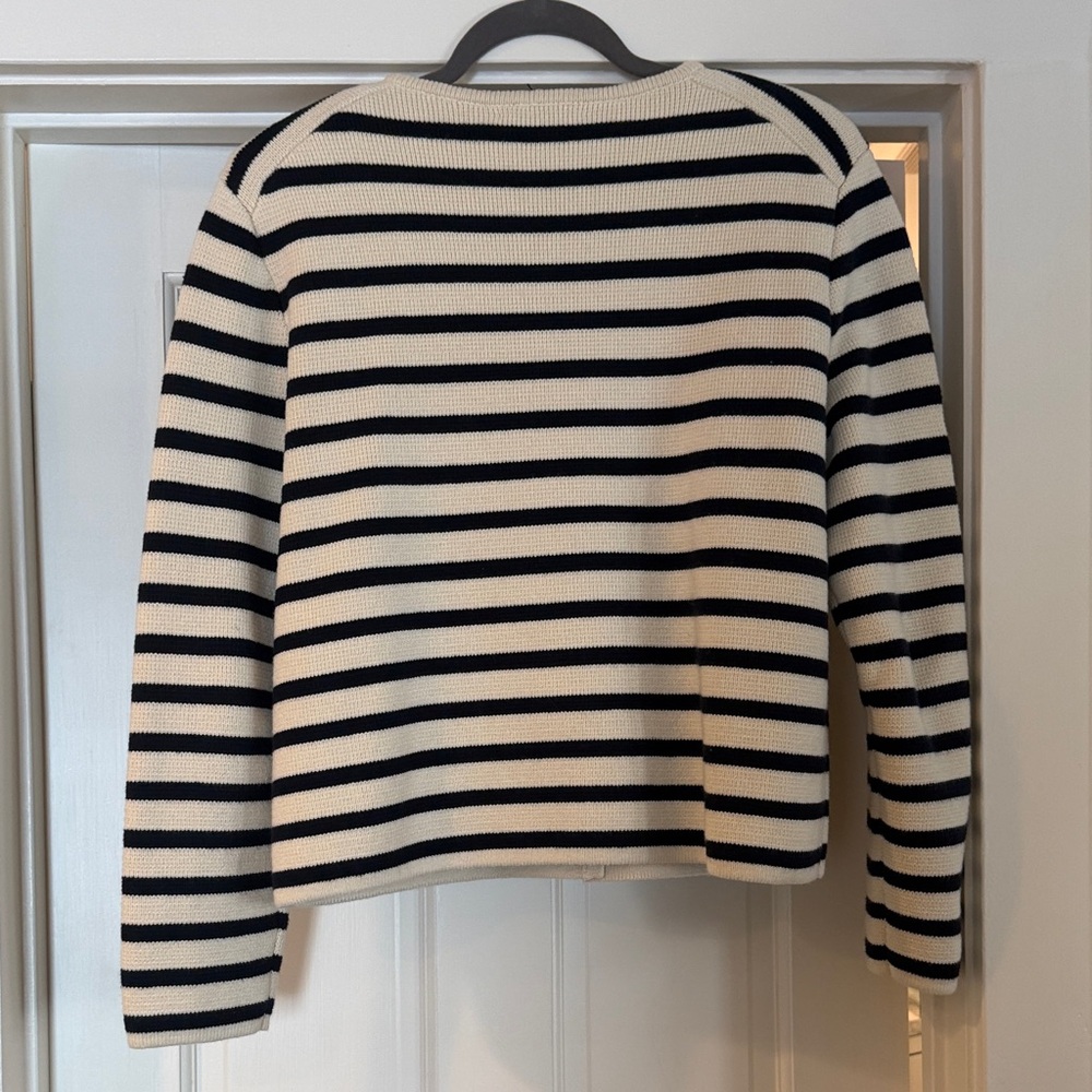 Alex Mill Women's Navy and Cream Striped Cardigan - Picture 4 of 9